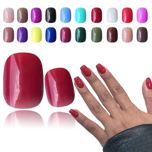 480pc Glossy Round Full Cover Press on Nails 20 Solid Colors for Women