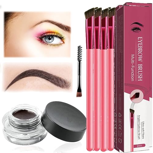 4D Laminated Brow Starter Kit, 4D Laminated Brow Grooming Kit, Home Eyebrow Care Kit 4D Laminated, 4D Hair Stroke Brow Stamp Brush, Ultra-Thin Angled Eyebrow Brush (Brown)