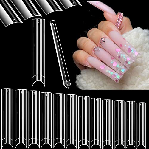XXL Extra Long No C Curve Flat Square Nail Tips, 500 Pieces, 10 Sizes