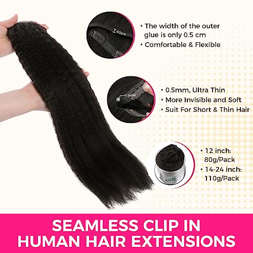 Hair Extensions Clip in Hair Extensions 100% Real Human Hair 110g Kinky Straight Seamless Clip in Hair Extensions Natural Black 14 Inch Human Hair with Invisi Edge for Black Women - Image 3