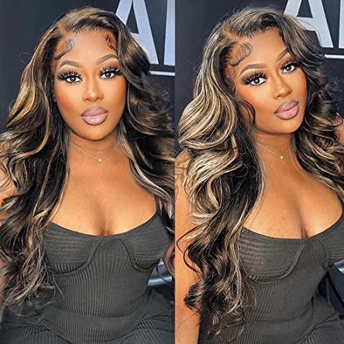 UNICE 16 Inch Body Wave Glueless Lace Front Wig Human Hair Balayage Black Blonde Highlights 150% Density - Image 7