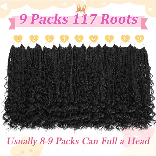 Goddess Box Braids Crochet Hair 12 Inch, 9 Packs Bohomian Box Braids Crochet Hair for Black Women, Pre-Looped Crochet Braids with Curly Ends (12 Inch (Pack of 9), 1B) - Image 3