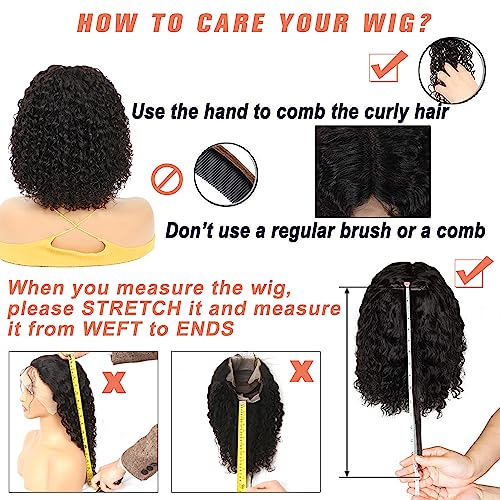 Curly Bob Wig Human Hair 12 Inch Glueless 13x4 Lace Front Wigs Pre Plucked for Black Women 150% Density Mongolian HD Kinky Curly Bob Lace Frontal Wigs Wet and Wave - Image 8