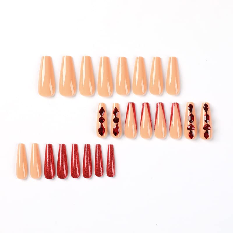 Chic Red Acrylic Coffin Nails for Fashionable Nail Art, 100 Piece Set - Image 3