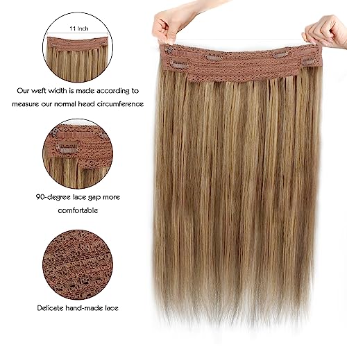 Sassina Straight Secret Wire Hair Extensions, 16 Inch 80g Chestnut Brown with Dark Dirty Blonde Highlights Fish Line Hair with Adjustable Wire Removable Secure Clips, P6-12 - Image 2