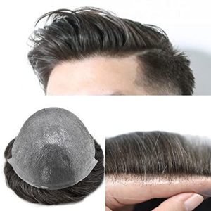 Men's Ultra Thin Skin V-Looped Hair Replacement Toupee 8x10 Off Black 20% Grey
