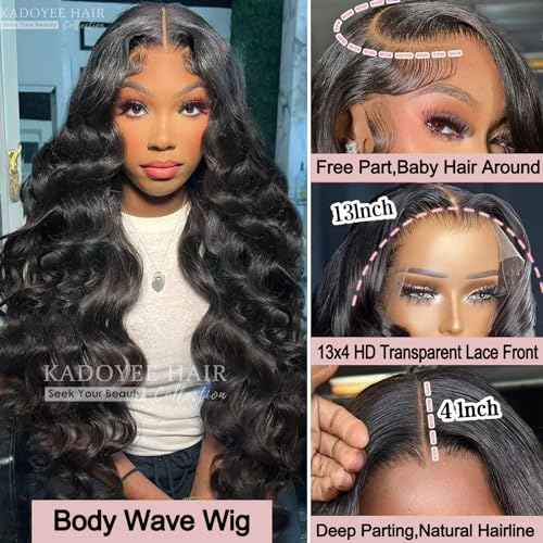 KADOYEE Body Wave Lace Front Wigs Human Hair 180 Density 13x4 HD Lace Front Wigs Human Hair Pre Plucked Glueless Wigs Human Hair Frontal Wigs with Baby Hair for Black Women 28 Inch - Image 4