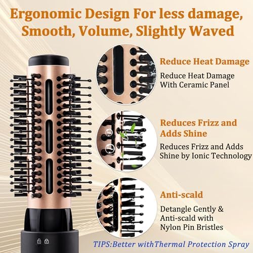 Hair Dryer Brush, Hot Tools Blow Dryer Brush 5-in-1 Blowout Volumizer Brush Set for One-Step Drying/Straightening/Volumizing Styling/Curling, Negative Ion Ceramic Styler Brush Smooth Frizz-Free - Image 5