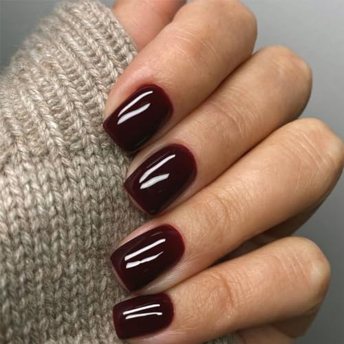 Chic Burgundy Acrylic Nail Tips Set, 24 Piece Stylish Manicure Kit