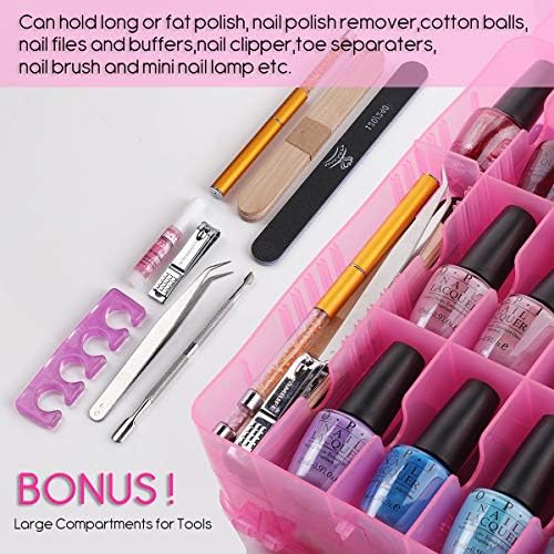 Makartt Nail Polish Organizer, Pink Universal Nail Polish Holder for 48 Bottles, Portable Acrylic Organizer Case with 8 Adjustable Dividers, Space Saver for Nail Bottles Display - Image 3