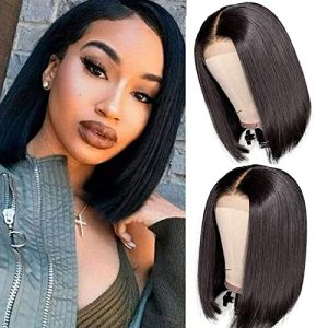 ISEE Hair 13x4 Lace Front Wigs Brazilian Virgin Human Hair Wigs Short Straight Bob Wigs 150% Density Pre Plucked with Baby Hair For Black Women (12 Inch (Pack of 1), Natural Black)