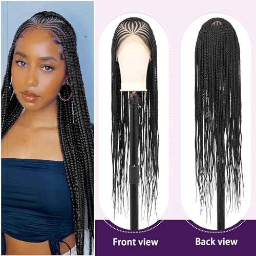 13X8 Inch HD Lace Front Cornrow Braided Wigs for Women Box Braided Wigs with Baby Hair Middle Part Synthetic Lace Front Long Black Box Braid Wig 36 Inch - Image 6