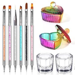 6 Piece Acrylic Nail Art Brush Set with Dappen Dish for Professional Manicure