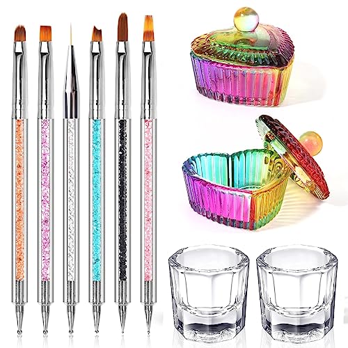 6 Piece Acrylic Nail Art Brush Set with Dappen Dish for Professional Manicure