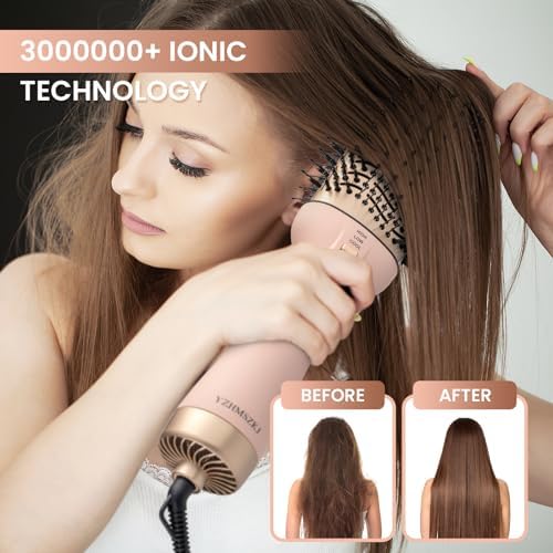 Blow Dryer Brush, YZHMSZKJ Hair Dryer Brush 4 in 1, 75MM Hot Air Brush in One with Negative Ion Anti-frizz Ceramic Titanium Barrel for Smooth, Frizz-Free Results for All Hair Types, 1300W, Pink - Image 2