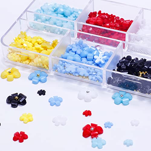Flowers Nail Art Decorations, 12 Colors Floral Resin Nail Glitter Sequins, Five Petals Blossom Nail Studs Rhinestone Design for Nail Stickers Decals Foils, Women Girls Manicure Flower Acrylic Supplies - Image 3