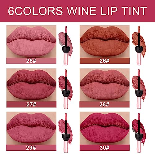 evpct Wine Lip Tint Stain 6 Colors Set Long Lasting Waterproof, Warm pink neutral Nude brown Deep cranberry Mauve pink Berry pink Wine Bottles Lip Tint Stain Korean Peel off Liquid Lipstick Set 05 - Image 2