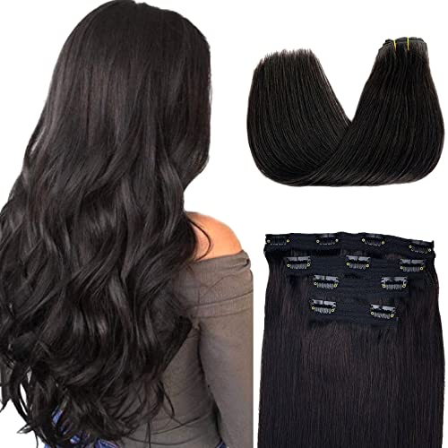 14 Inch Black Remy Real Human Hair Clip-In Extensions 70g Set of 4