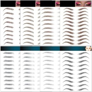 Eyebrow Tattoo 8 Sheets, 84 Pairs Eyebrow Tattoo Sticker Waterproof 4D Hair-Like Temporary Eyebrows Peel Off Brows Grooming Transfers Stickers Makeup for Women, Men, Girls, Brown/Black