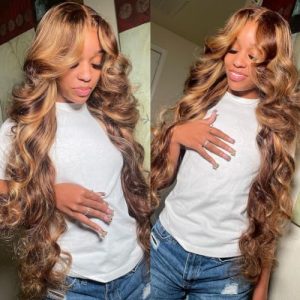 13x6 Lace Front Honey Blonde Wig Human Hair Body Wave Style 180% Density More Thick hair with Clean Hairline for Black Women (24inch, 13x6 lace front wig)