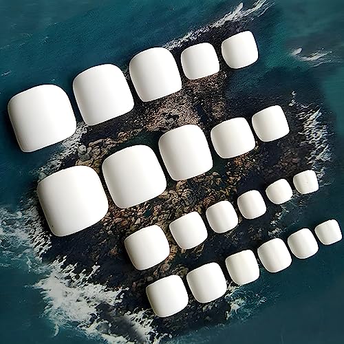 Press on Toenails 24pcs Short Square Fake Toenails Full Cover White Matte False Toe Nails Acrylic Toenails for Women Girls Foot Decor - Image 2