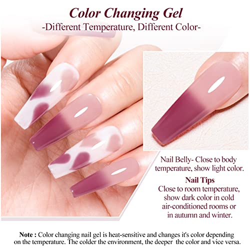 MEET ACROSS Color Changing Gel Nail Polish Set Jelly Pink Translucent 6 Colors - Image 5