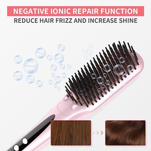 Ionic Hair Straightener & Curling Brush, Heated Flat Iron Brush, AmoVee Thermal Hair Straightener Brush, MCH 20s Fast Heating up, 15 Adjustable Temp 170℉-450℉, Auto Temp Lock, Dual Voltage - Image 6