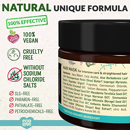 ecoLove Deep Conditioning Hair Mask, Natural Macadamia Hair Mask,Shea Moisture Hair Mask,Argan Oil Hair Mask, No SLS or Parabens – with Natural Moroccan Oil Extract -Vegan and Cruelty-Free. 11.8 oz - Image 2