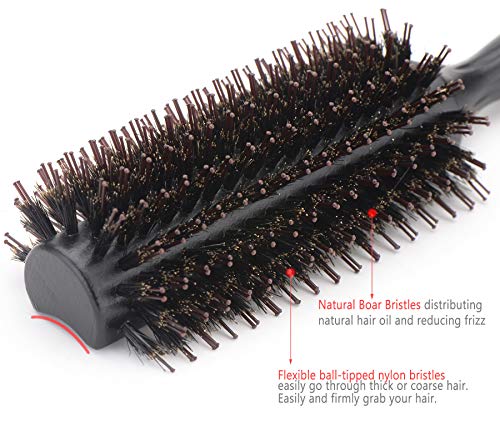 Natural Bristle Round Wooden Hair Brush with Ergonomic Handle for All Hair Types - Image 3