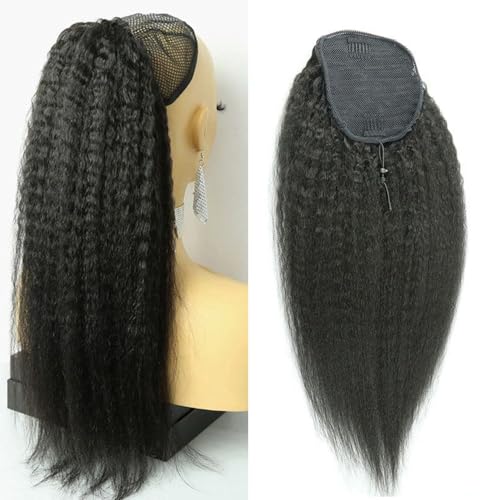 Kinky Straight Drawstring Ponytail Hair Extensions Double Drawn Yaki Drawstring Ponytails for Black Women Natural Color 16 Inch 200g - Image 3