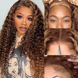 Honey Blonde 22 Inch Long Curly Human Hair Wig for Women Natural Look