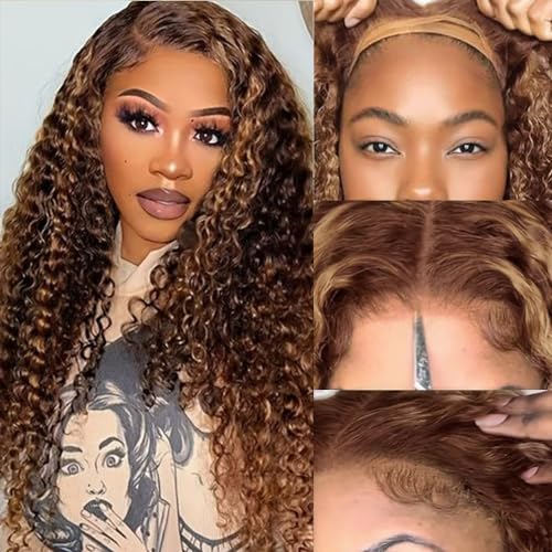 Honey Blonde 22 Inch Long Curly Human Hair Wig for Women Natural Look