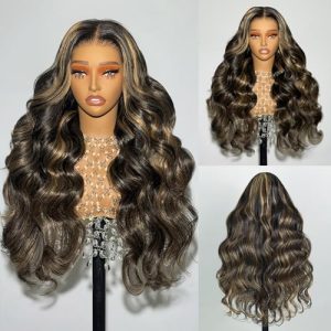 MEGALOOK 20 Inch 1b/27 Body Wave Glueless HD Closure Human Hair Wig 220% Density