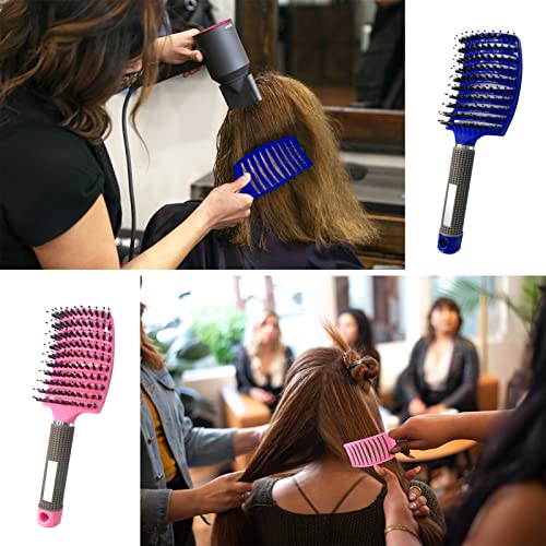 2 PACK Boar Bristle Hair Brush No Pull Curved Vented Hair Brush Detangler Brush Fast Blow Drying Hair Brush for Kids, Men, Women Wet Dry Long, Thin, Thick, Curly Tangled Hair (pink+blue) - Image 5