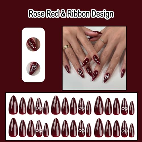 Red Almond Acrylic Nails - Image 2