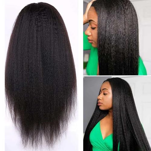 26Inch Wear & Go Glueless Wigs Human Hair Kinky Straight Pre Cut 6x4 Lace Frontal Wigs Pre Plucked for Women Natural Hairline 180% Density Breathable Cap Natural Color - Image 2