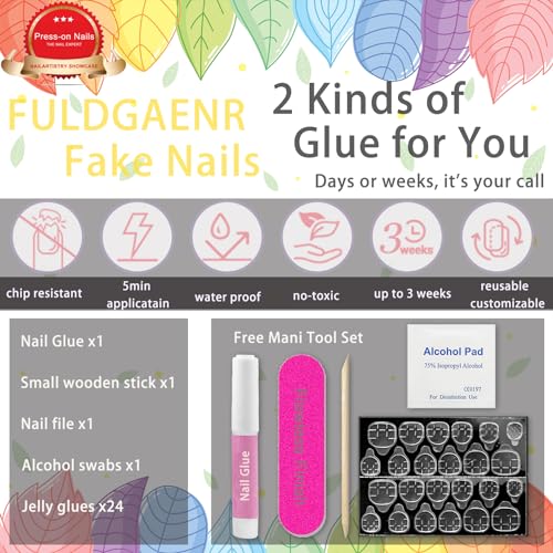 Colorful Tips Press on Nails Medium Almond Fake Nails with Designs French Swirl Dopamine Style Nude Full Cover Acrylic Artificial Spring Oval False Nails Summer Glue on Nails for Women and Girls 24Pcs - Image 5
