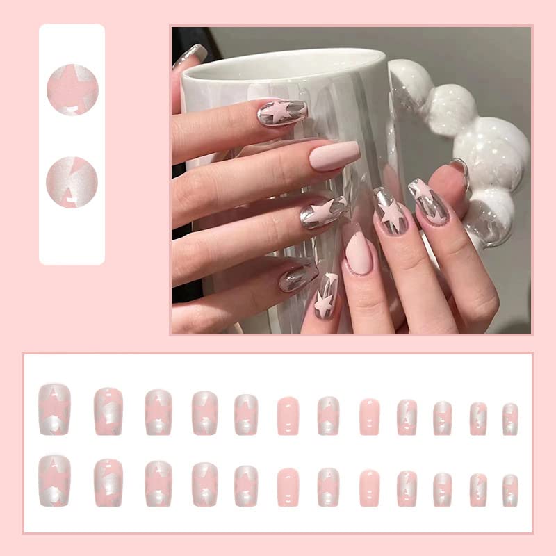 24 Piece Pink Coffin Acrylic Nail Design Set for Stylish Manicure - Image 2