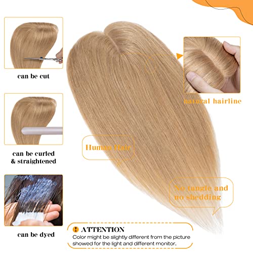 S-noilite Hair Toppers for Women Real Human Hair Topper No Bangs #27 Dark Blonde clip in topper 6 Inch Hair Pieces for Women with Thinning Hair Silk Base Hair Loss Cover 100% Real Human Hair 27g - Image 3