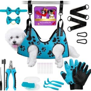 Pet Grooming Hammock for Nail Trimming - Complete Groomers Helper Set for Pets - Pet Grooming Hammock with Hooks Dog Nail Clipper - Dog Hammock for Nail Clipping - Dog Sling Lift Harness for Dogs Cats