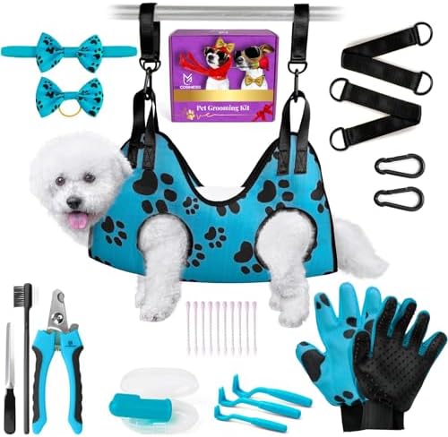 Pet Grooming Hammock for Nail Trimming - Complete Groomers Helper Set for Pets - Pet Grooming Hammock with Hooks Dog Nail Clipper - Dog Hammock for Nail Clipping - Dog Sling Lift Harness for Dogs Cats