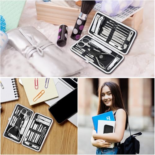 18pc Manicure Set - Sturdy Stainless Steel Professional Tools for Nails, Pedicure, Facial, Grooming. Handsome Organizer Travel Case. Great Gift Idea for Women, Men, Girls, Teens, Black - Image 4