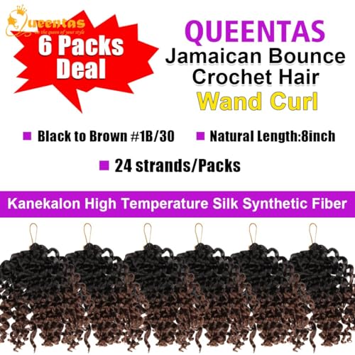 QUEENTAS 6Packs Jamaican Bounce Crochet Hair for Women Bounce Curl Wand Curl Crochet Braiding Braids Hair Curly Crochet Hair 72 Roots (8inch,#1B/30) - Image 3