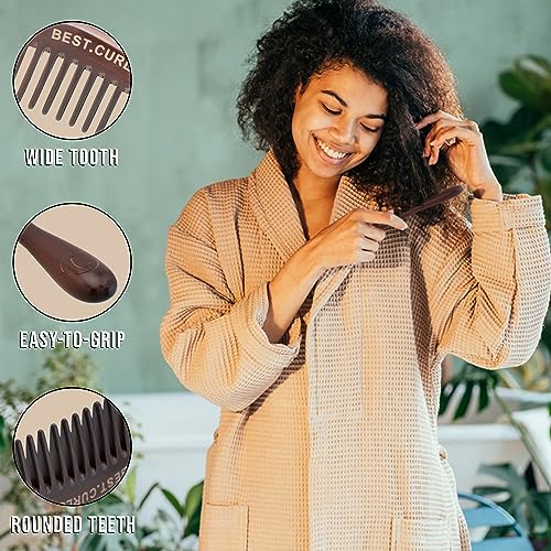 Controlled Chaos Wide Tooth Comb for Curly Hair – 100% Peachwood Anti Static Detangling Comb, Scalp Massaging Wooden Comb for Men, Women & Kids - Image 2