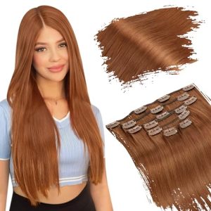 Ugeat 20 Inch 120g Copper Clip-In Real Human Hair Extensions 7 Piece Set