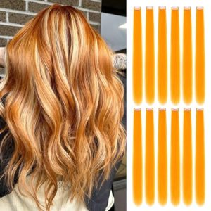12 PCS Colored Bright Yellow Hair Extensions Clip in Hair Extensions Colorful 24 Inch Straight Synthetic Hairpiece Colored Hair Extensions for Kids Girls Women Party Highlights