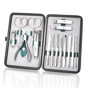 15-in-1 Stainless Steel Nail Clipper Set with Leather Travel Case for Manicure and Pedicure