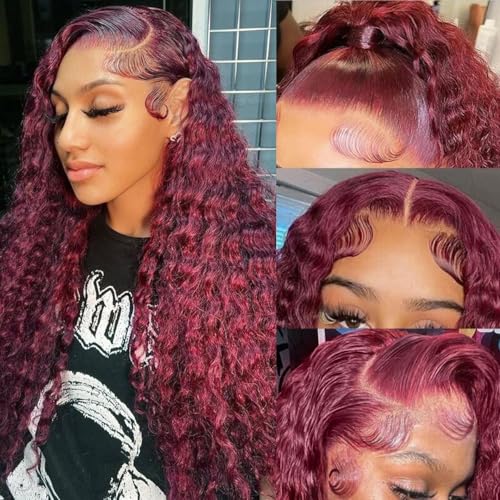 18 Inch 99j Burgundy Deep Wave 13x6 Lace Front Wig 180% Density Human Hair - Image 2