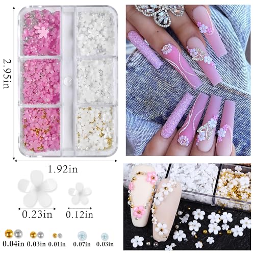 LoveOurHome 4 Boxes 3D Bow Flower Nail Charms Colorful Bowknot Nail Studs Charms Acrylic Nail Supplies with Gold Silver Pearl Beads Manicure Decorations for Gel Acrylics Nails Design, Crafts - Image 4