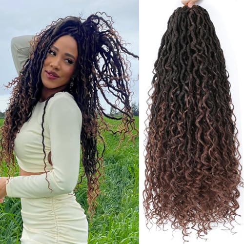 8 Packs Goddess Locs Crochet Hair- 24 Inch Faux Locs Crochet Hair for Black Women Soft Locs with Curly Ends Crochet Braids River Locs Crochet Locs (1B/30#)